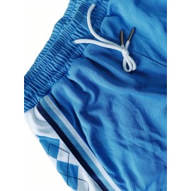 Charlotte Basketball Shorts for Youngsters & Teens - Breathable, Stylish Blue & White Athletic Wear with Pockets, Elastic Waistband, and Diamond Pattern Design, Perfect for Outdoor