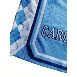 Charlotte Basketball Shorts for Youngsters & Teens - Breathable, Stylish Blue & White Athletic Wear with Pockets, Elastic Waistband, and Diamond Pattern Design, Perfect for Outdoor