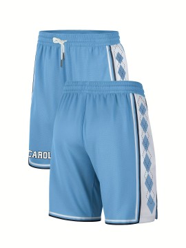 Charlotte Basketball Shorts for Youngsters & Teens - Breathable, Stylish Blue & White Athletic Wear with Pockets, Elastic Waistband, and Diamond Pattern Design, Perfect for Outdoor