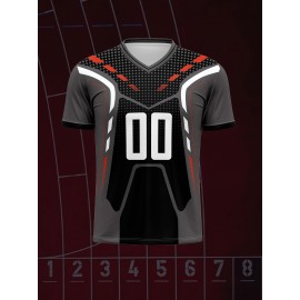 Customizable Youngsters' V-Neck Football Jersey - Personalized Name & Number, Comfortable Polyester Blend, Ideal for Sports & Outdoor Activities, Machine Washable - Black with Red & Gray Accents, Youth Football Accessories