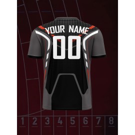 Customizable Youngsters' V-Neck Football Jersey - Personalized Name & Number, Comfortable Polyester Blend, Ideal for Sports & Outdoor Activities, Machine Washable - Black with Red & Gray Accents, Youth Football Accessories