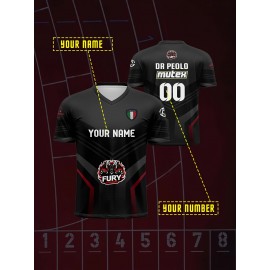 Customizable Youngsters' Soccer Jersey - V-Neck, Personalized Name & Number, Comfort Fit for Sports & Outdoor Play, Black with Red & White Accents, Polyester Fabric, Machine Washable, Youth Sports Apparel | Customizable Soccer Top | Adjustable Fit Jersey