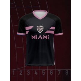 1pc Customizable Soccer Jersey for Kids - Personalized V-Neck Football Shirt with Name & Number, Polyester Knit Fabric, All-Season Sports & Casual Wear, Preppy Street Style, Medium Stretch, for Boys & Girls