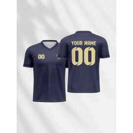 Customizable V-Neck Youngsters's Soccer Shirt - Comfortable Fit, Sports & Casual Outdoor Running Top with Personalized Name and Number
