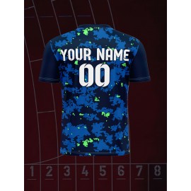1pc Customizable Soccer Jersey for Kids - V-Neck Football Shirt with Personalized Name & Number, 100% Polyester Knit Fabric, Medium Stretch, Preppy Street Style, All-Season Sports & Casual Top for Boys & Girls