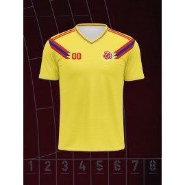 1pc Customizable Soccer Jersey for Kids - Personalized Name & Number, V-Neck, Knit Polyester, All-Season Sports & Casual Top for Boys & Girls, Preppy Street Style, Medium Stretch, Regular Fit