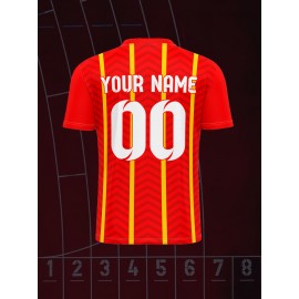 Customizable Youngsters' Soccer Jersey - V-Neck, Personalized Name & Number, Red and Yellow Striped, Comfortable Polyester, Ideal for Sports & Outdoor Activities
