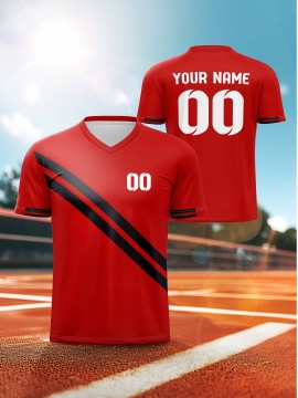 1pc Customizable Soccer Jersey for Kids - V-Neck, All-Season Polyester Football Shirt with Personalized Name & Number, Preppy Street Style, Knit Fabric, Medium Stretch, for Boys & Girls, Sports & Casual Wear