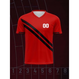 1pc Customizable Soccer Jersey for Kids - V-Neck, All-Season Polyester Football Shirt with Personalized Name & Number, Preppy Street Style, Knit Fabric, Medium Stretch, for Boys & Girls, Sports & Casual Wear