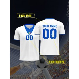 Customizable Kids Soccer Jersey with V-Neck, Polyester Blend, Medium Stretch, All-Over Print, Preppy Sports Casual Street Style, for Boys, Girls, and Youth, for Spring/Summer/Fall, Perfect for Casual, Festive, Athletic, and Party Occasions