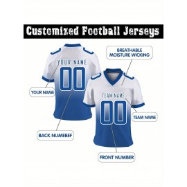 Customizable Football Jersey - Personalized Name & Number, Classic V-Neck Style with Blue & White Stripes, Perfect for Sports, Travel, or Photo Shoots, Sports Fan Apparel | Classic Vneck Style | Durable Fabric, Football Jersey
