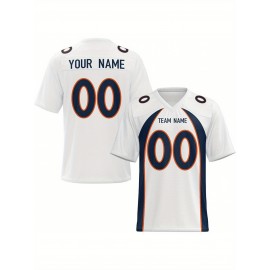 Custom Football Jersey - Personalized Name & Number, Breathable Fabric, V-Neck Design for Team Uniforms & Casual Sports Wear - Brown with White & Orange Accents, Summer Athletic Apparel, Custom Football Jersey, Comfortable Sports Apparel