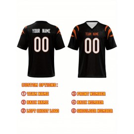 Custom Football Jersey - Personalized Name & Number, Breathable Fabric, V-Neck Design for Team Uniforms & Casual Sports Wear - Brown with White & Orange Accents, Summer Athletic Apparel, Custom Football Jersey, Comfortable Sports Apparel