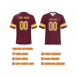 Custom Football Jersey - Personalized Name & Number, Breathable Fabric, V-Neck Design for Team Uniforms & Casual Sports Wear - Brown with White & Orange Accents, Summer Athletic Apparel, Custom Football Jersey, Comfortable Sports Apparel
