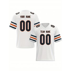Custom Football Jersey - Personalized Name & Number, Breathable Fabric, V-Neck Design for Team Uniforms & Casual Sports Wear - Brown with White & Orange Accents, Summer Athletic Apparel, Custom Football Jersey, Comfortable Sports Apparel