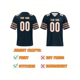 Custom Football Jersey - Personalized Name & Number, Breathable Fabric, V-Neck Design for Team Uniforms & Casual Sports Wear - Brown with White & Orange Accents, Summer Athletic Apparel, Custom Football Jersey, Comfortable Sports Apparel