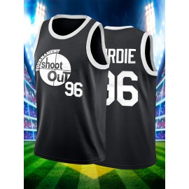 1pc SheLucki Men'S Basketball Jersey - Embroidered #96 Shoot Out Casual Sports Top, Breathable Polyester, Loose Fit, Round Neck, for Outdoor Activities, Running, Exercise, Seasonal Celebrations