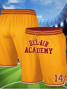 Men's Yellow # 14 Basketball Shorts, Classic Letter Embroidery Design, Breathable Button Style Short Sleeve Shirt, Suitable For Training And Competition