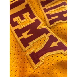 Men's Yellow # 14 Basketball Shorts, Classic Letter Embroidery Design, Breathable Button Style Short Sleeve Shirt, Suitable For Training And Competition