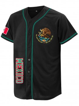 Men's Black Baseball Shirt, Classic Letter Embroidery Design, Breathable Button Style Short Sleeved Shirt, Suitable For Training And Games