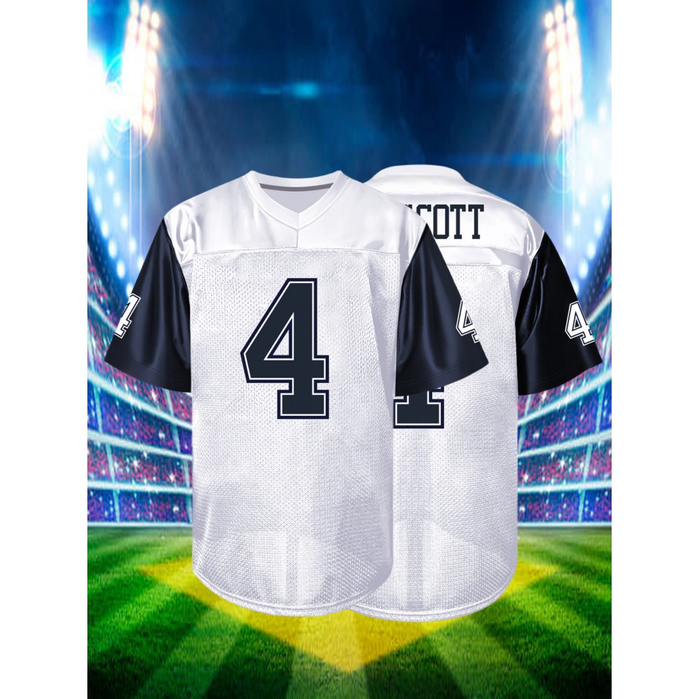 Men's White #4 American Football Jersey - Breathable Loose Fit V-Neck with Embroidered Lettering, All-Season Casual & Sports Wear for Outdoor Activities, Street Style, Running, Gym - Machine Washable, Football Accessories, Embroidered Detailing
