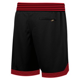 1pc Men'S Basketball Shorts - Breathable Polyester Knit Fabric, Slight Stretch, Loose Fit, Embroidered Alphabet Pattern, Sports Style for Training & Competition, Four Seasons - Black with Red Trim