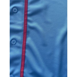 Men's Retro Embroidered Baseball Jersey - Breathable Button-Up V-Neck #4 Light Blue & Red Trim, Loose Fit for Training, Games & Casual Wear, All-Season Machine Washable Sportswear