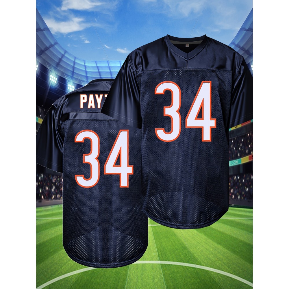 SheLucki Men'S Polyester #34 Sports Jersey - Embroidered V-Neck, Slight Stretch, Four Seasons Casual & Outdoor Top for Running, Hiking, and Daily Wear