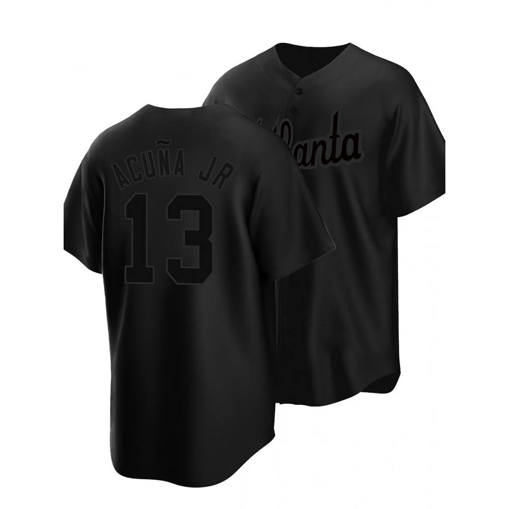Men'S Black # 13 Baseball Shirt, Classic Letter Embroidery Design, Breathable Button Style Short Sleeved Shirt, Suitable for Training And Games