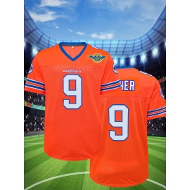 1pc Men'S American Football Jersey - Polyester V-Neck Top with Embroidered Alphabet & Logo, Breathable Knit Fabric, Loose Fit for Sports, Casual, Outdoor Activities - Four Seasons Wear