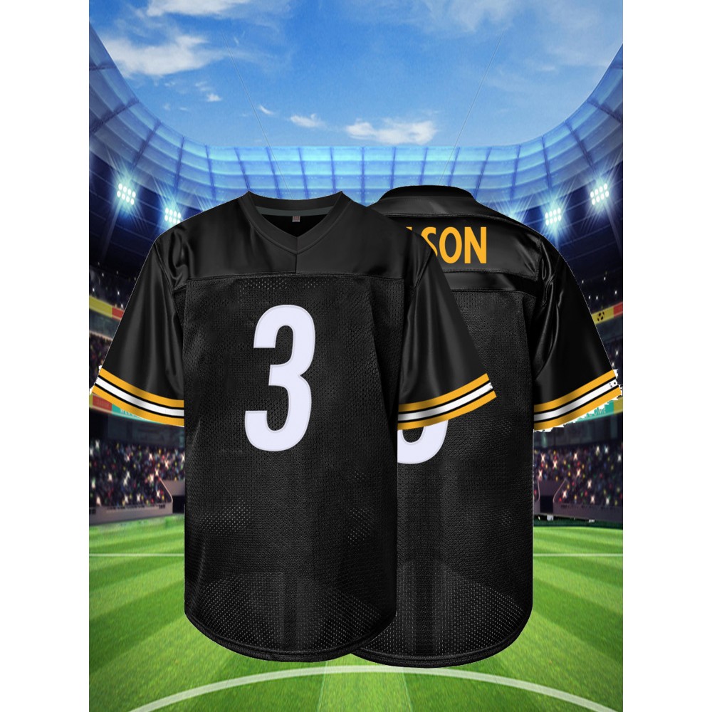 Men'S black # 3 Rugby Jacket Loose Embroidered Sports, Fashionable, Casual, Street Breathable Rugby Top