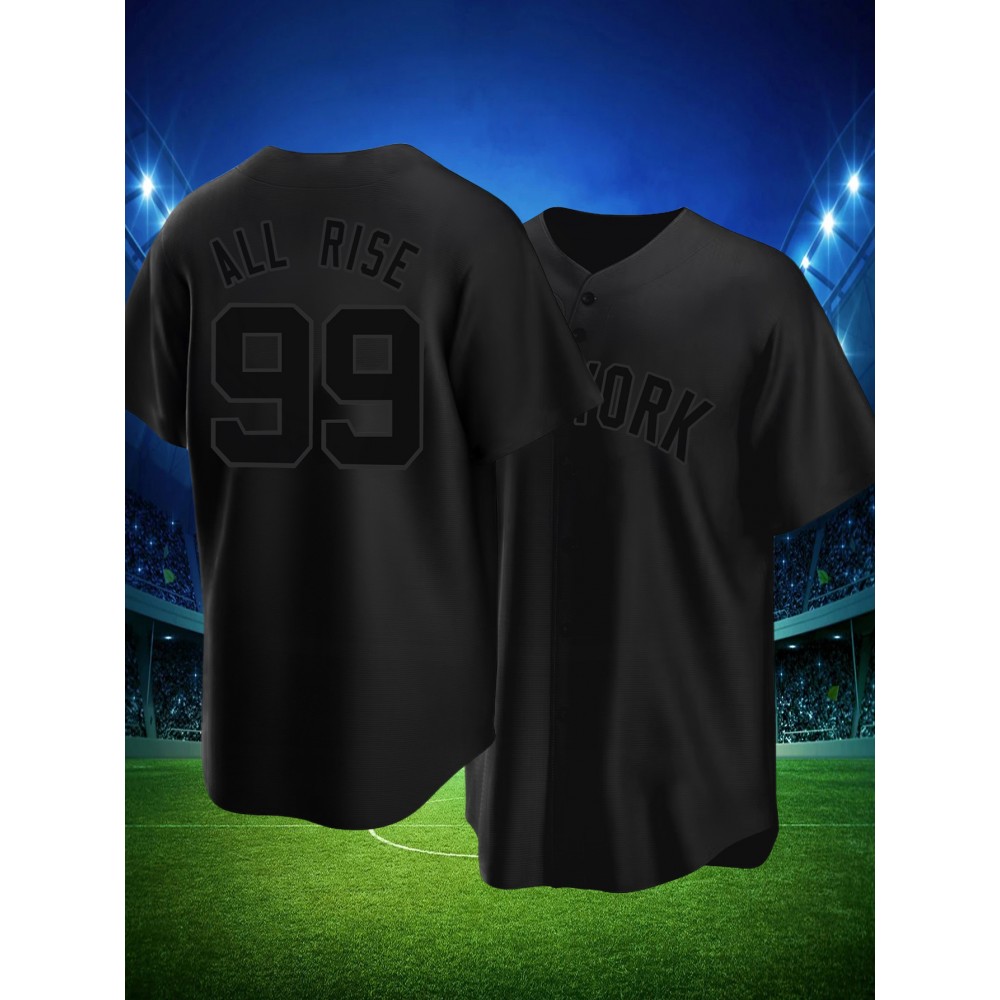 Men'S Black # 99 Baseball Shirt, Classic Letter Embroidery Design, Button style Short Sleeve Breathable Shirt, Training and Competition Category: Men'S Baseball Shirt