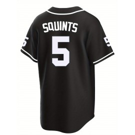 Men'S Black # 5 Baseball Shirt, Classic Letter Embroidery Design, Button style Short Sleeve Breathable Shirt, Training and Competition Category: Men'S Baseball Shirt