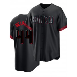 Men's Black #44 Baseball Jersey - Loose Fit V-Neck Short Sleeve with Embroidered Lettering, Breathable Sportswear for Casual Streetwear, Training, Running & Outdoor Activities - Machine Washable All-Season Comfort, Embroidered Detailing