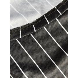 Men'S Black Striped # 16 Baseball Shirt, Classic Letter Embroidery Design, Button style Short Sleeve Breathable Shirt, Training and Competition Category: Men'S Baseball Shirt