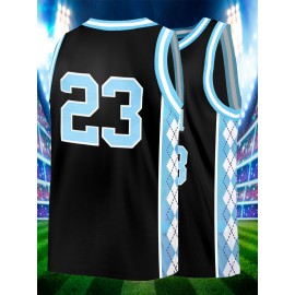 Men'S Diamond Checkered Black # 23 Basketball Shirt, Casual, Fashionable, Breathable, High-Quality Embroidered Street Basketball Pullover for Sports