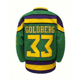 Men's #33 Green Ice Hockey Jersey - Breathable, Embroidered Long Sleeve V-Neck Sweatshirt for Sports & Casual Wear