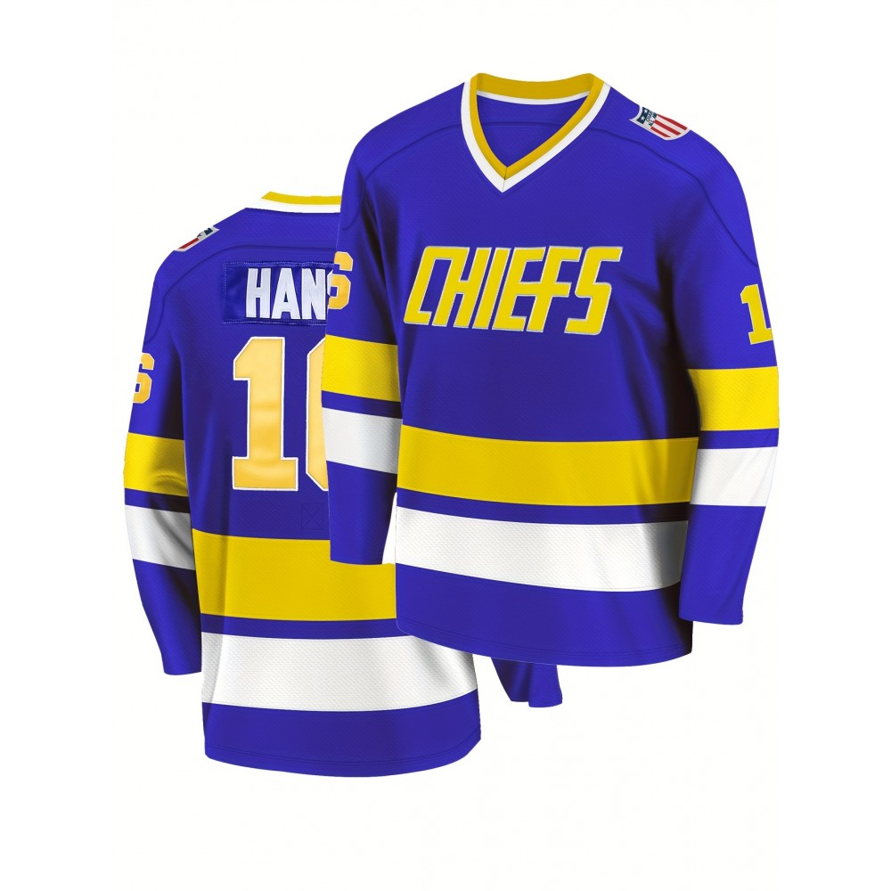 Men's Blue # 16 Ice Hockey Sweatshirt, Loose Embroidered Long Sleeve, Sporty, Fashionable And Casual, Street Breathable