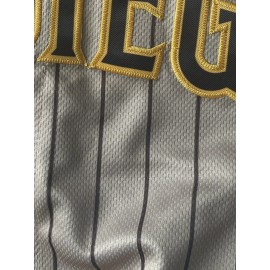 Men's Brown Striped #23 Baseball Shirt - Loose Fit Embroidered Sportswear with V-Neck & Button Closure, Breathable Fabric for Casual Streetwear, Outdoor Activities & All-Season Comfort (Adults & Teens), Sports Apparel, Sporty Design, Embroidered Detailing