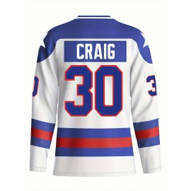 Men'S White # 30 Ice Hockey Sports Shirt, Loose Embroidered Long Sleeves, Sporty, Fashionable And Casual, Breathable on The Street