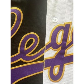 Men'S Black And White # 8-24 Baseball Shirt, Classic Letter Embroidery Design, Button Style Short Sleeved Breathable Shirt, for Training And Competition Use