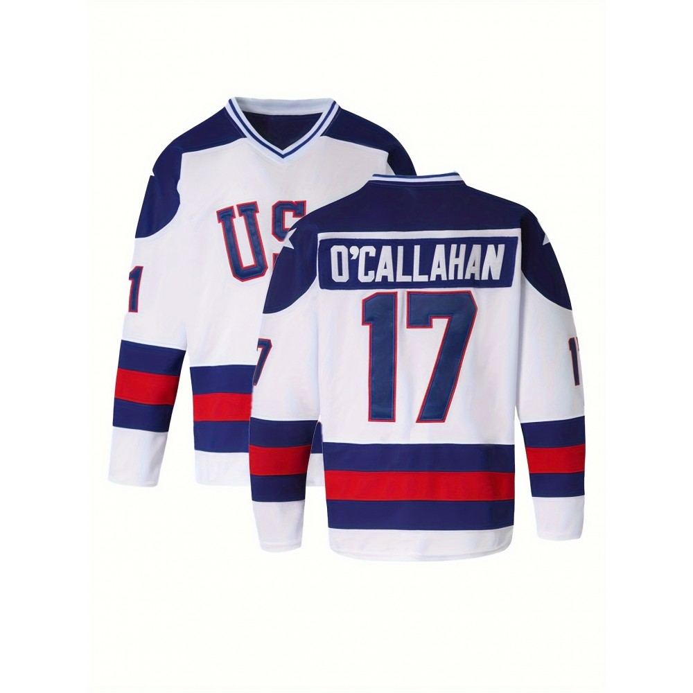 Men's White # 17 Ice Hockey Sweatshirt, Loose Embroidered Long Sleeves, Sporty, Fashionable And Casual, Street Breathable