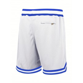 [Everyday Comfort] Men's White #27 Basketball Shorts, Classic Letter Embroidery Design, Breathable Button- Shirt, Polyester 100%, Loose Fit, with Knit Fabric for Training & Competition, All Seasons Sports Style