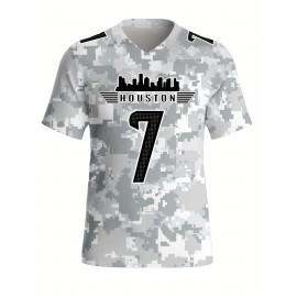 Men's Arctic Camo Houston #7 Polyester Football Jersey, Men V-Neck Sports Shirt With Slight Stretch, Breathable Casual Knit Fabric For All Seasons, Loose Fit Adult, Fans Gift Men, For Training Competition Festival Party Outdoor Sports