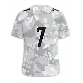 Men's Arctic Camo Houston #7 Polyester Football Jersey, Men V-Neck Sports Shirt With Slight Stretch, Breathable Casual Knit Fabric For All Seasons, Loose Fit Adult, Fans Gift Men, For Training Competition Festival Party Outdoor Sports