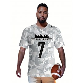 Men's Arctic Camo Houston #7 Polyester Football Jersey, Men V-Neck Sports Shirt With Slight Stretch, Breathable Casual Knit Fabric For All Seasons, Loose Fit Adult, Fans Gift Men, For Training Competition Festival Party Outdoor Sports