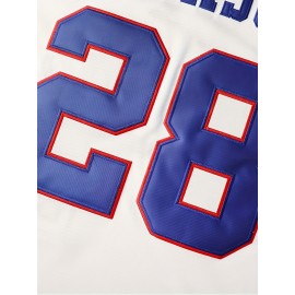 Men's #28 White Baseball Jersey - Breathable Embroidered Polyester, V-Neck & Button Closure, Loose Fit for Team Sports, Casual Outings, and Training, Sizes S-XXXL