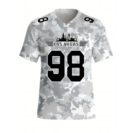 Men's Arctic Camo Las Vegas #98 Polyester Football Jersey, Men V-Neck Sports Shirt With Slight Stretch, Breathable Casual Knit Fabric For All Seasons, Loose Fit Adult, Fans Gift Men, For Training Competition Festival Party Outdoor Sports