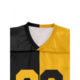 Men's Pittsburgh #90 Polyester Football Jersey T Shirts, Yellow And Black Stitching V-Neck Sports Shirt With Slight Stretch, Breathable Casual Knit Fabric For All Seasons, Loose Fit Adult & Teen, Fans Gift Men Youth