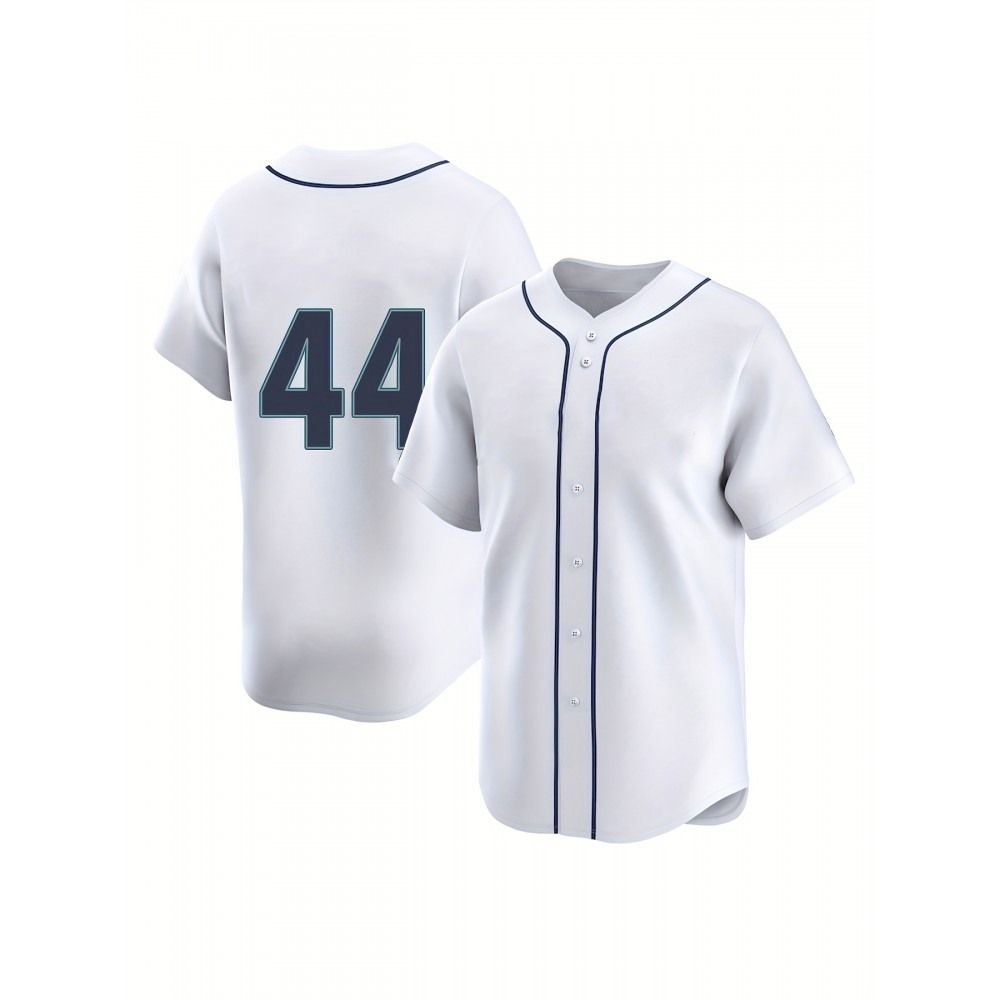 Men'S Seattle #44 Embroidery Baseball Jersey, Moisture Wicking, Breathable And Lightweight, UV Protection, Fade Resistant, Slightly Stretch Breathable Button Sports Uniform For Training Party, As Gifts For Baseball Fans